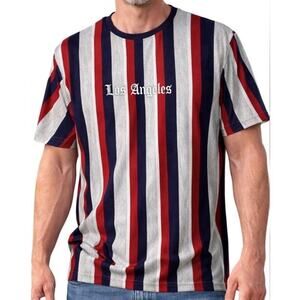 Various Artists Shirt Mens M Short Sleeve Red Gray Stripe Quote: LOS ANGELES